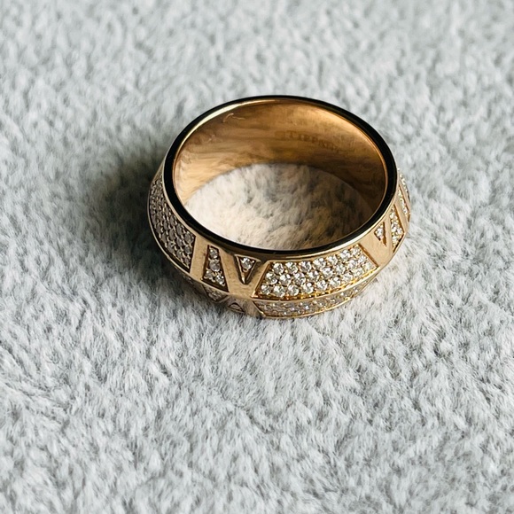 Tiffany & Co 18K Gold Atlas X Closed Diamond Wide Band Ring - Picture 3 of 4